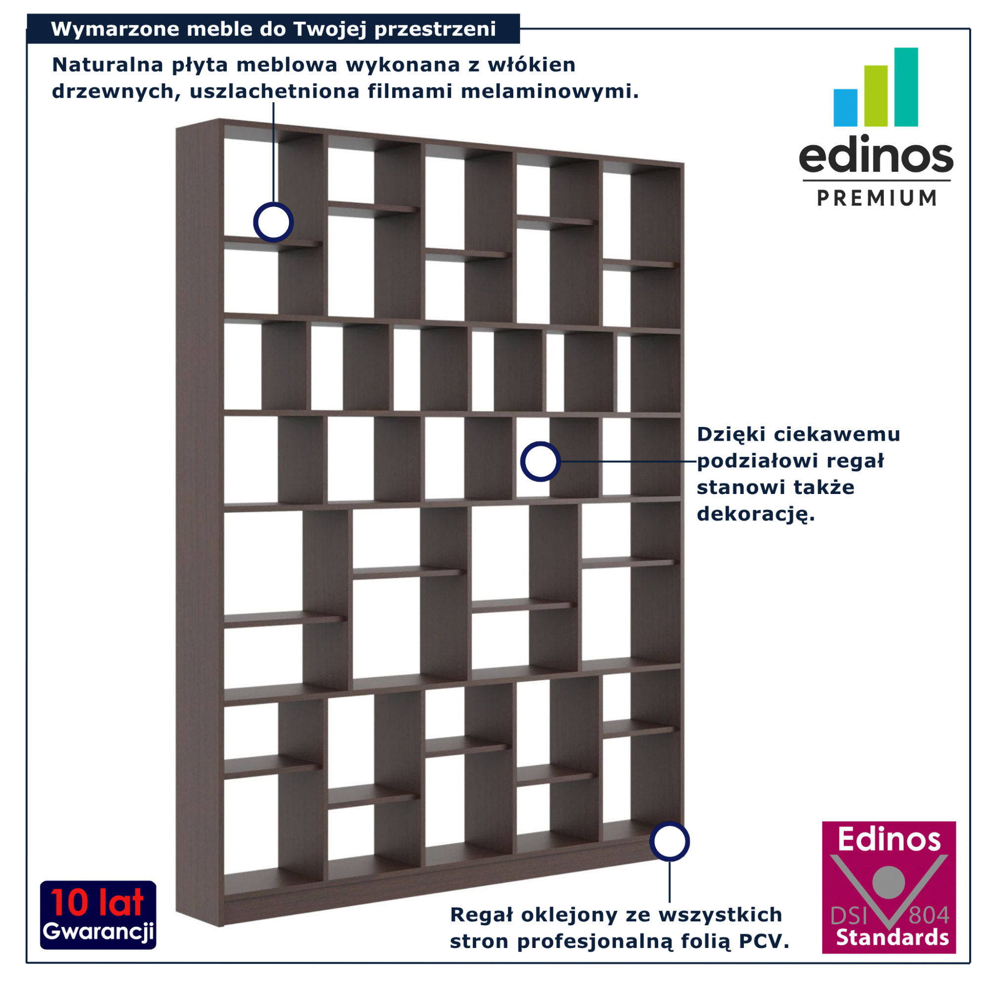 Ciemnobrązowy nowoczesny regał biblioteczka Epozio wenge