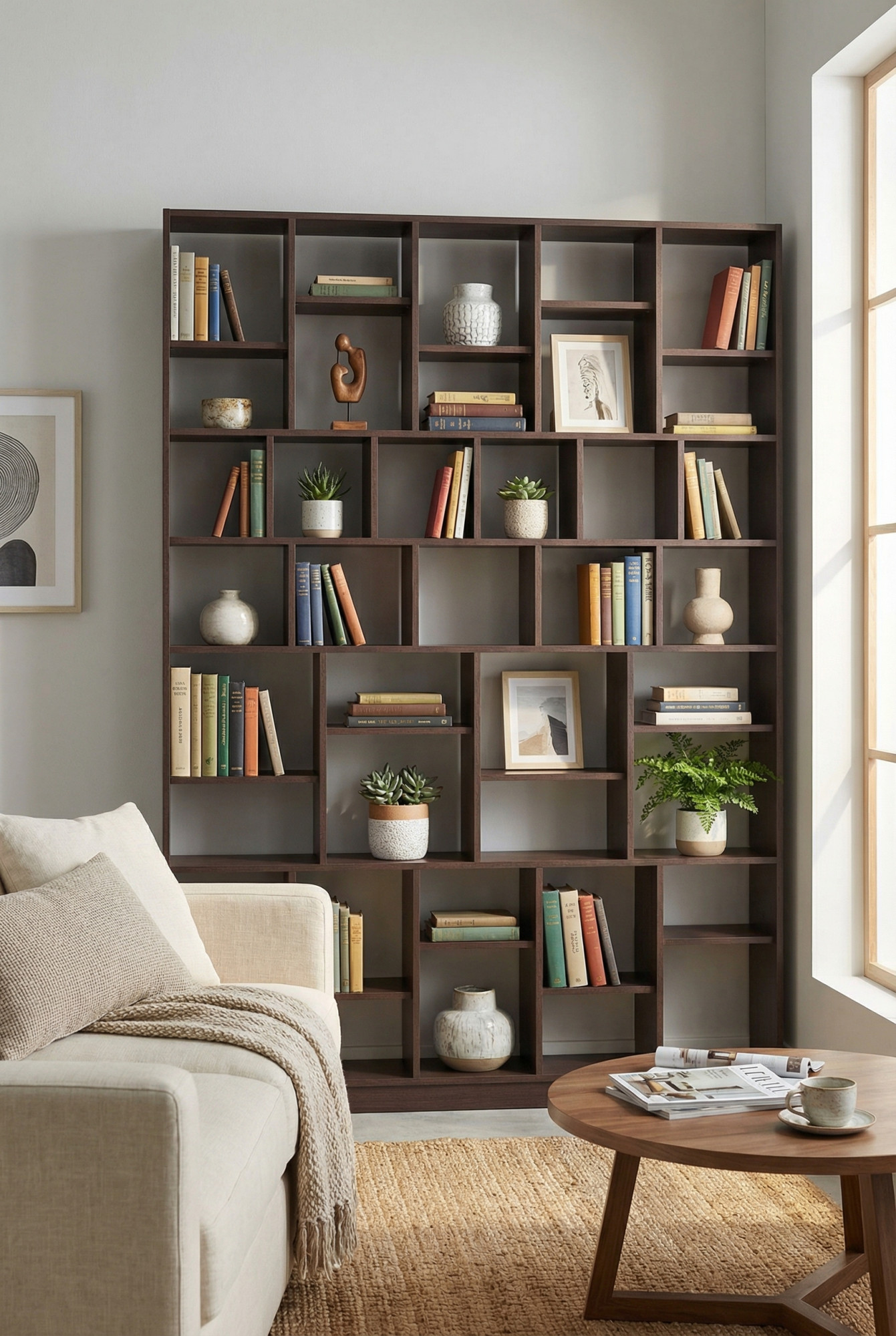 Salon nowoczesny z wykorzystaniem regału wenge Epozio