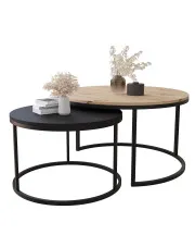 Zestaw okrągłych stolików kawowych dąb artisan + czarny - Averdiq 3X w sklepie Edinos.pl