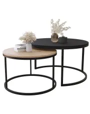 Zestaw okrągłych stolików czarny + dąb artisan - Averdiq 3X w sklepie Edinos.pl