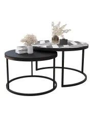 Zestaw czarnych okrągłych stolików kawowych z dekorem - Averdiq 3X w sklepie Edinos.pl