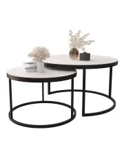 Zestaw beżowych okrągłych stolików kawowych z jodełką - Averdiq 3X w sklepie Edinos.pl