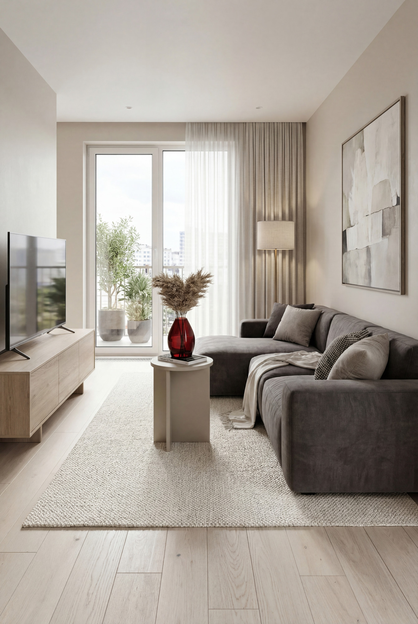 Aranżacja salonu z kaszmirowym stolikiem Velmorix