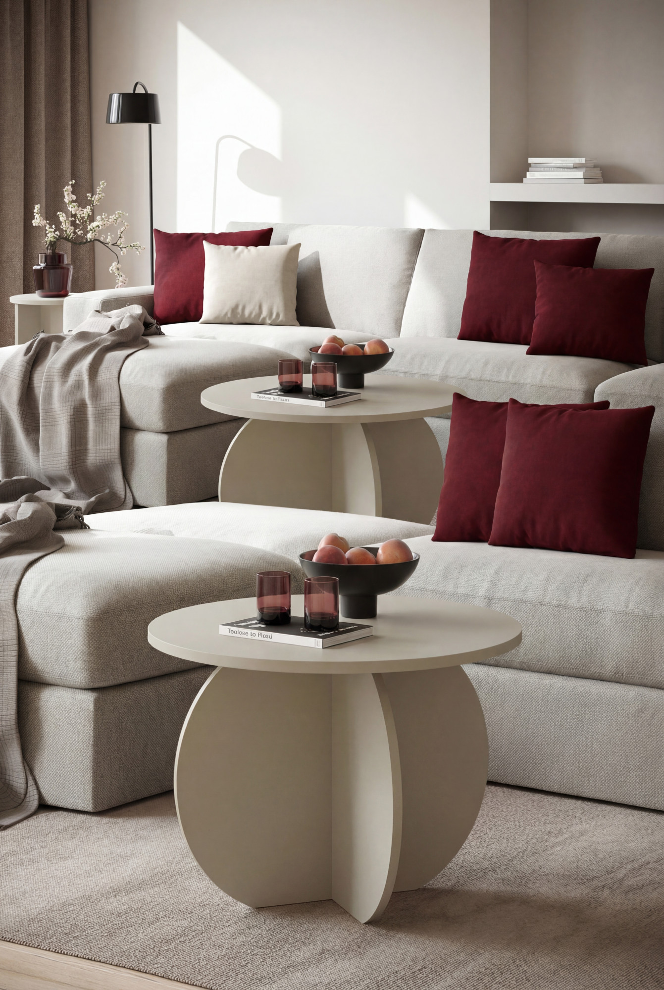 Aranżacja salonu z kaszmirowym stolikiem Orbello