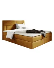 Musztardowe łóżko tapicerowane 5 rozmiarów - Orellis w sklepie Edinos.pl