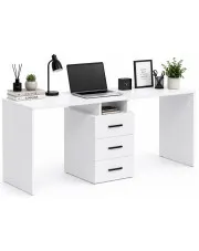 Białe nowoczesne biurko dwuosobowe z szufladami - Tadoro 4X w sklepie Edinos.pl