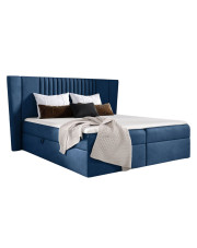 Ciemnoniebieskie łóżko welurowe z zagłówkiem 5 rozmiarów - Orlento  w sklepie Edinos.pl