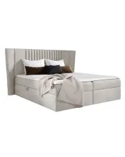 Kremowe łóżko tapicerowane z pojemnikiem 5 rozmiarów - Orlento  w sklepie Edinos.pl