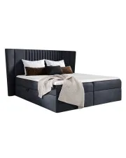 Granatowe łóżko tapicerowane welurowe z pojemnikiem 5 rozmiarów - Orlento  w sklepie Edinos.pl