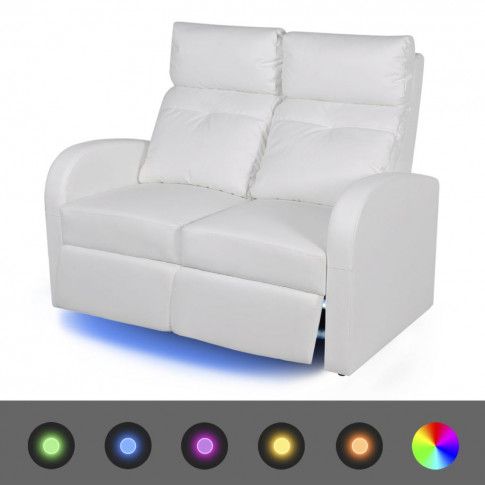 Fotografia Podwójne rozkładane fotele kinowe z ekoskóry Mevic 2X – białe  z kategorii Fotele wypoczynkowe