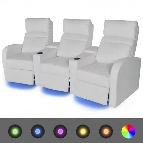 Szczegółowe zdjęcie nr 5 produktu Rozkładane fotele kinowe z ekoskóry Mevic 3X – białe
