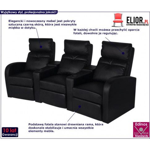 Fotografia  Fotele kinowe ze sztucznej skóry Mevic 3X – czarne z kategorii Kanapy i sofy