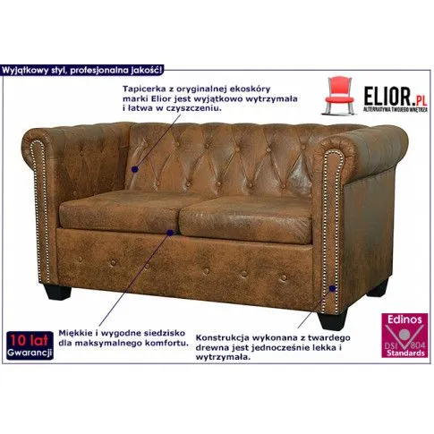2-osobowa brązowa sofa Chesterfield Charlotte 2Q