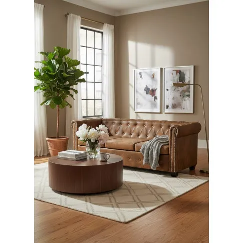 3 osobowa brązowa sofa w stylu Chesterfield   Xavier 3Q