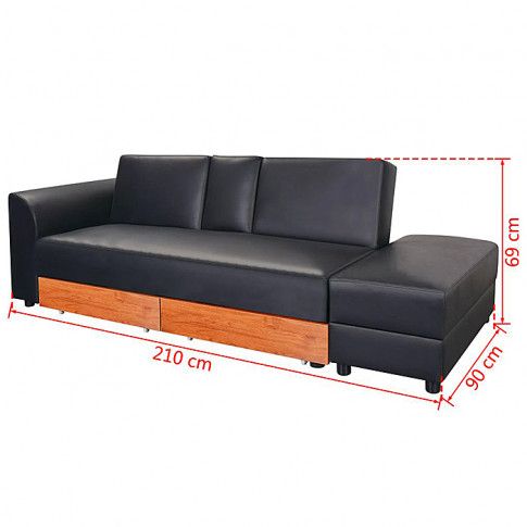 Szczegółowe zdjęcie nr 4 produktu Rozkładana sofa Primera z ekokóry - czarna