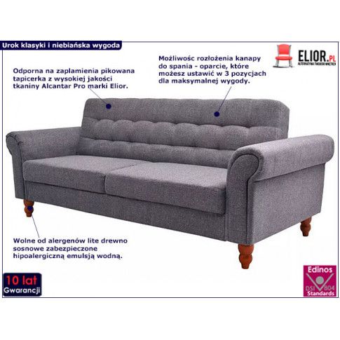 Zdjęcie pikowana sofa Kallisto 3K - szara - sklep Edinos.pl