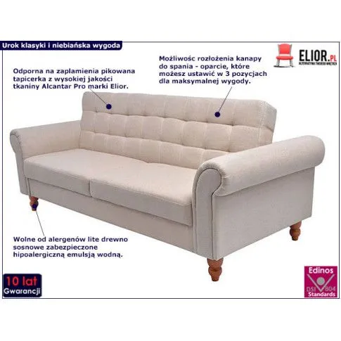 Zdjęcie rozkładana sofa Carpon 4K - kremowa | Edinos.pl