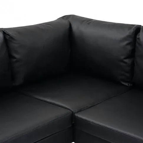 Szczegółowe zdjęcie nr 5 produktu Czarny elegancki duży narożnik z ekoskóry - Selwa 2X