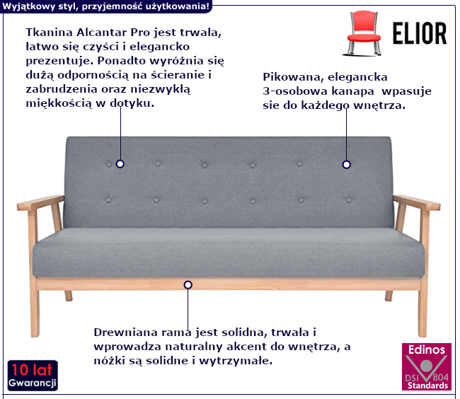 Pikowana kanapa  do salonu Sybis