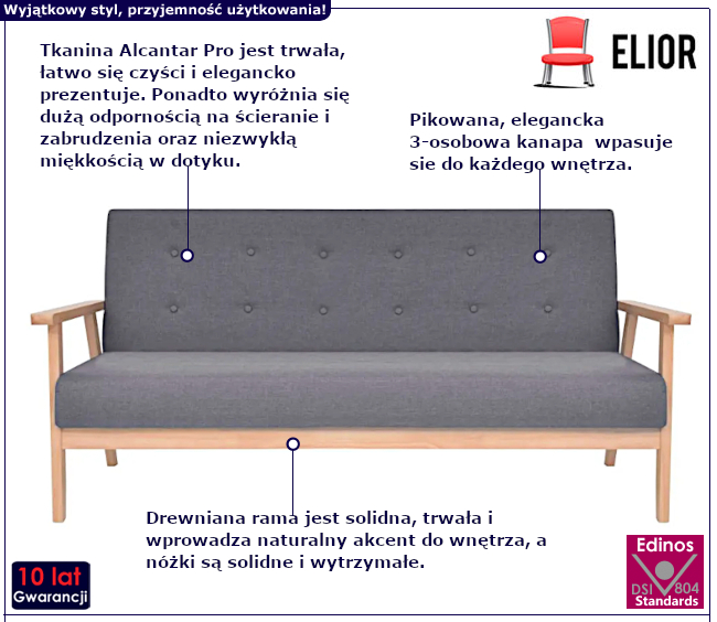 Pikowana kanapa  do salonu Sybis