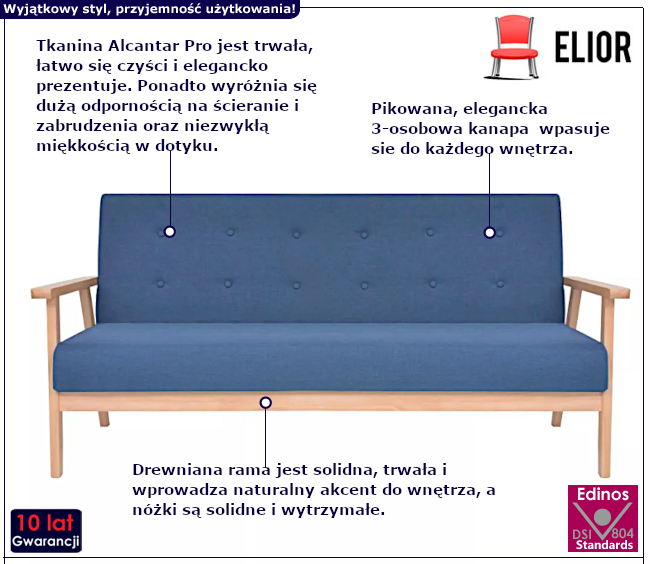 Pikowana kanapa  do salonu Sybis