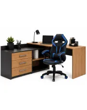 Biurko komputerowe z czarno-niebieskim ergonomicznym fotelem - Axet w sklepie Edinos.pl