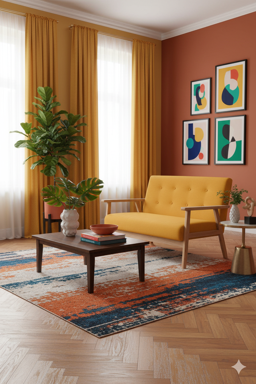 Aranżacja salonu z żółtą sofą retro - Garner 2X