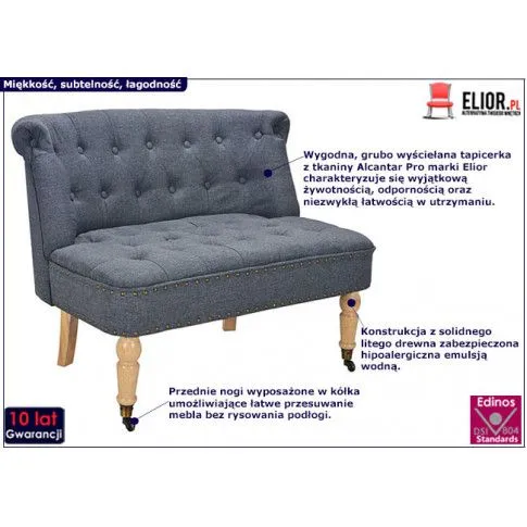 Zdjęcie romantyczna mała sofa Wedis - szara | Edinos.pl