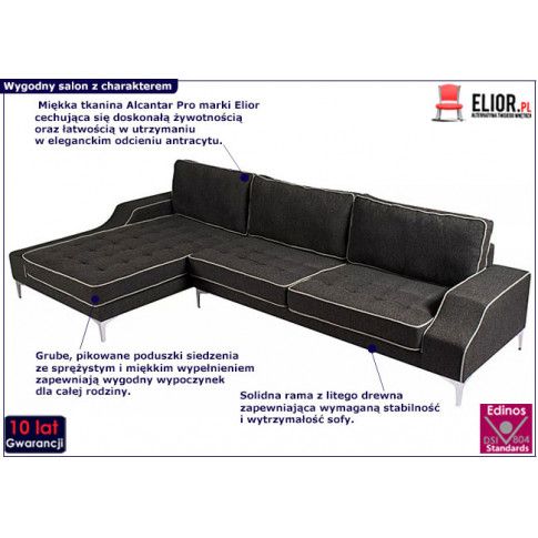 Zdjęcie nowoczesna sofa narożna Alvena 3F - antracyt - sklep Edinos.pl