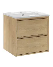 Wisząca szafka łazienkowa z umywalką Dąb Cremona - Solvane 6X 50 cm w sklepie Edinos.pl