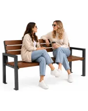 Drewniana metalowa ławka parkowa z oparciem 150 cm - Ajcon w sklepie Edinos.pl