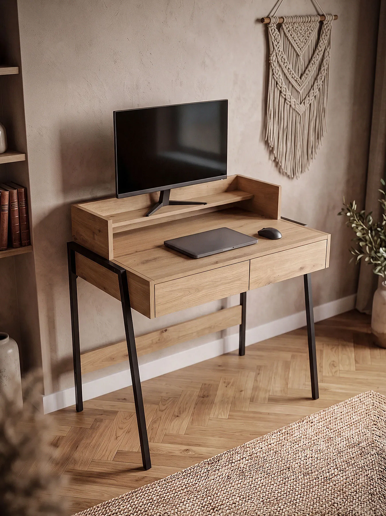 Aranżacja pokoju z biurkiem Lestino dąb artisan