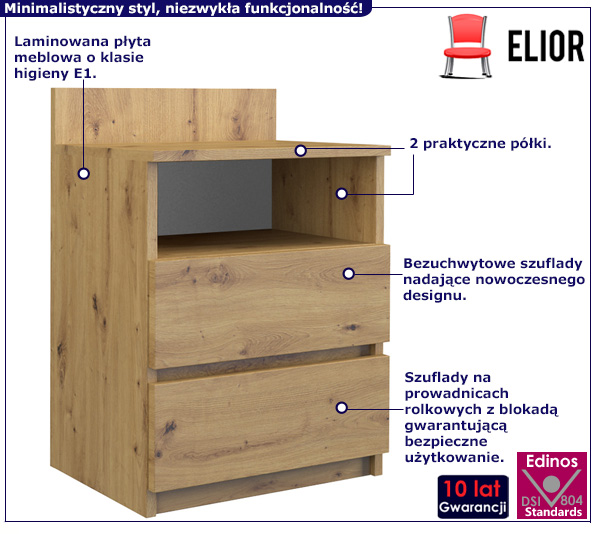 Szafka nocna z dwoma szufladami dąb artisan Selria