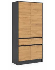 Modułowa szafa dwudrzwiowa 100 cm z szufladami antracyt + dąb wotan - Aloy w sklepie Edinos.pl