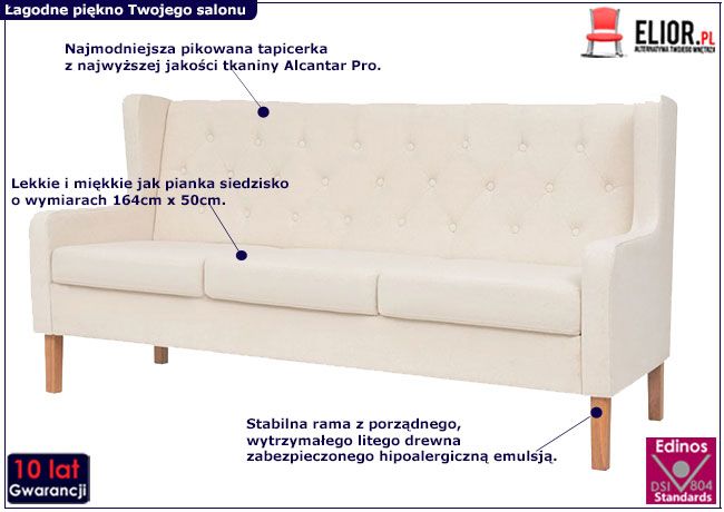 Trzyosobowa sofa Isobel 3C kremowobiała