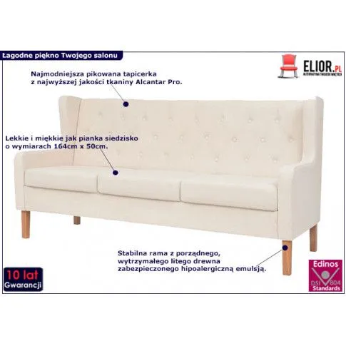 Zdjęcie elegancka subtelna kremowobiała sofa Isobel 3C - sklep Edinos.pl