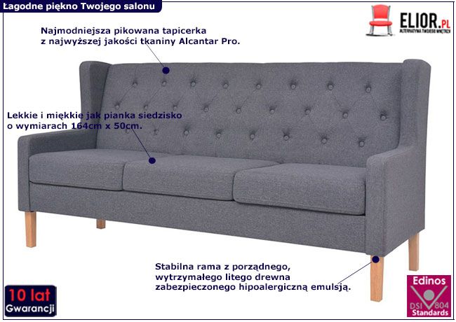 Trzyosobowa sofa Isobel 3G szara