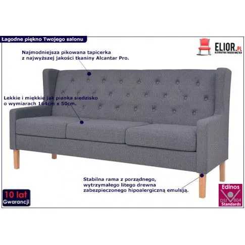 Zdjęcie elegancka subtelna szara sofa Faselo 3G | Edinos.pl
