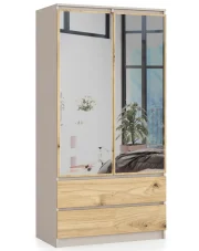 Szafa dwudrzwiowa z lustrem kaszmir + dąb artisan Scando w sklepie Edinos.pl