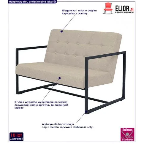 Szczegółowe zdjęcie nr 7 produktu Zgrabna 2-osobowa sofa Aparro - kremowa