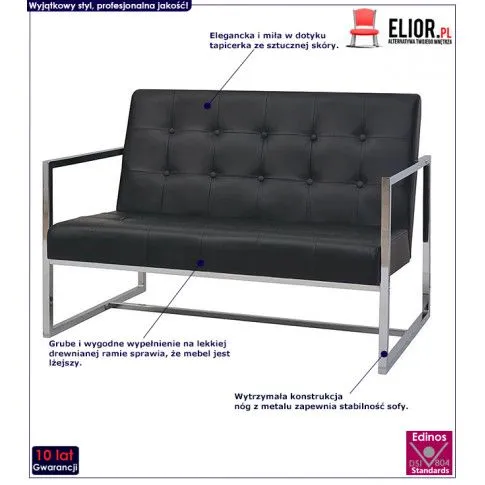 Szczegółowe zdjęcie nr 6 produktu Zgrabna 2-osobowa sofa Aparro z ekoskóry - czarna