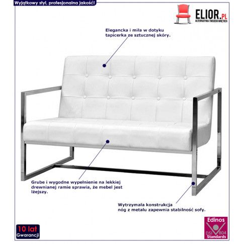 Szczegółowe zdjęcie nr 6 produktu Zgrabna 2-osobowa sofa Mefir z ekoskóry - biała