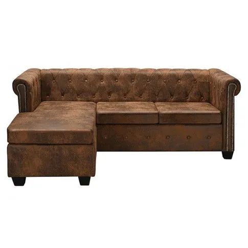 Brązowa sofa z leżanką w stylu Chesterfield, lewostronna - Charlotte 4Q