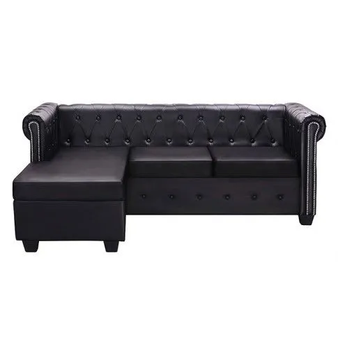 Czarna sofa z leżanką w stylu Chesterfield, lewostronna - Charlotte 4Q