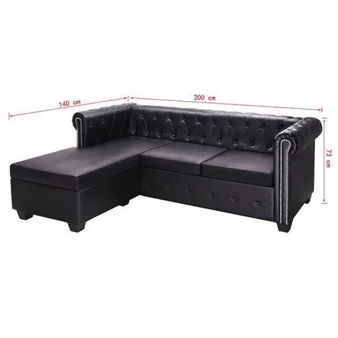 Czarna sofa z leżanką w stylu Chesterfield, lewostronna - Charlotte 4Q