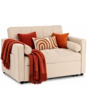 Beżowa rozkładana sofa amerykanka z poduszkami - Ladixi w sklepie Edinos.pl
