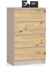 Nowoczesna komoda kaszmir + dąb artisan z 4 szufladami - Branni 3X w sklepie Edinos.pl
