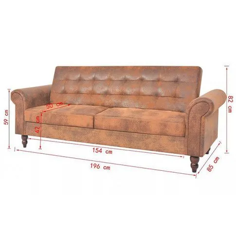 Rozkładana pikowana brązowa sofa Image