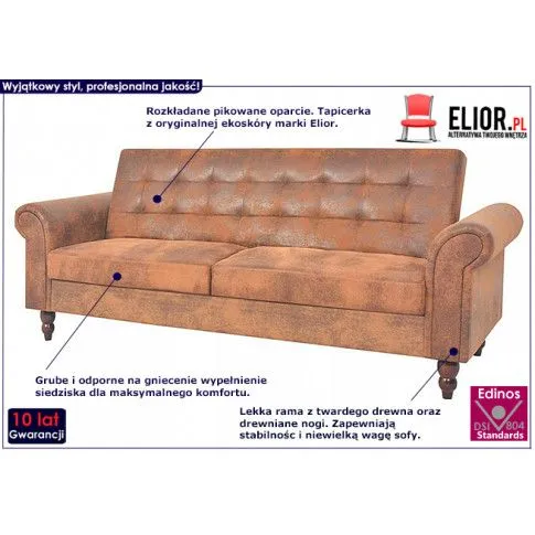 Rozkładana pikowana brązowa sofa Image