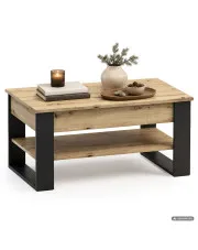 Stolik kawowy z podnoszonym blatem DENVER 92 cm prostokątny z półką Dąb Artisan czarne nogi w sklepie Edinos.pl